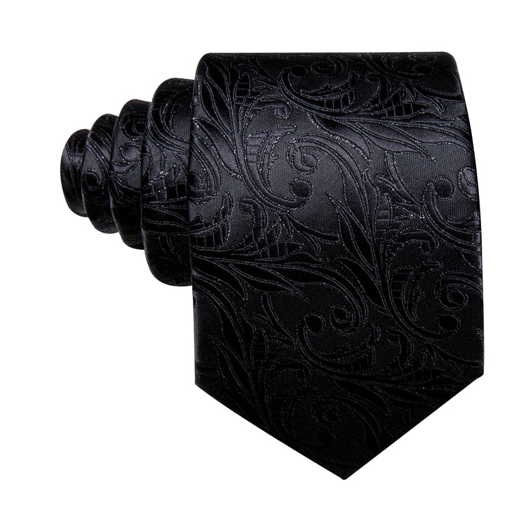 Midnight Black Floral Silk Dress Suit Tie Business for Men