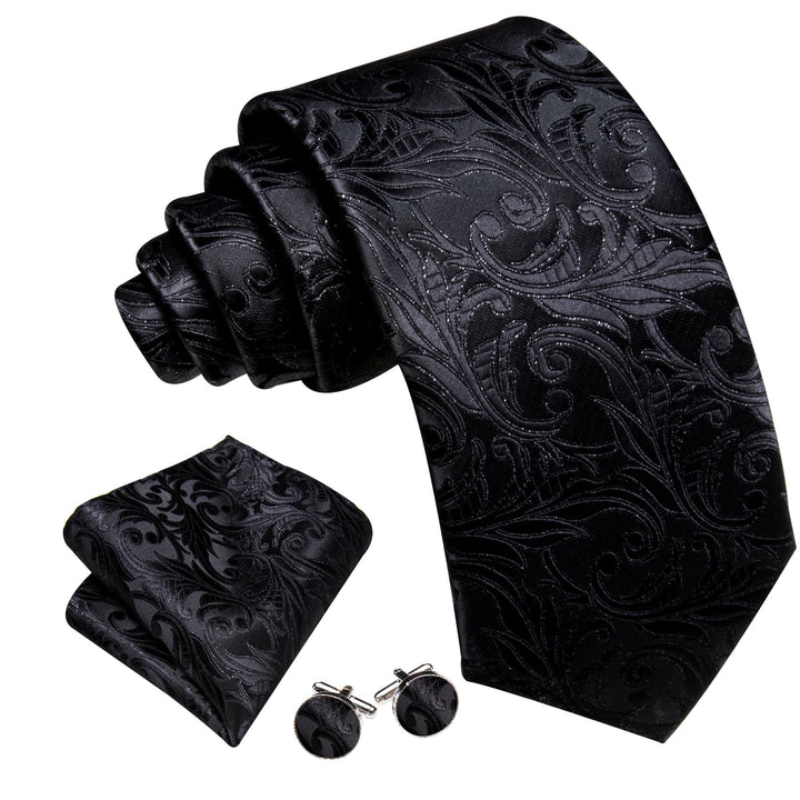 Midnight Black Floral Silk Dress Suit Tie Business for Men