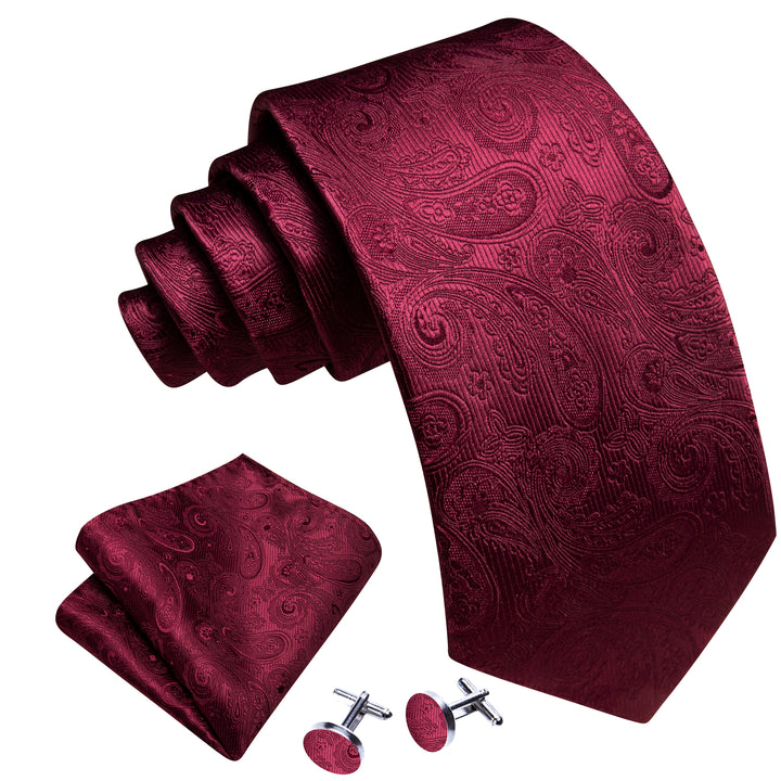 fashion paisley deep silk mens red power ties handkerchief cufflinks set