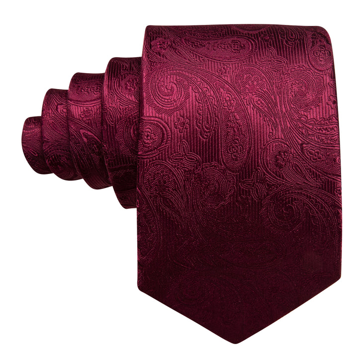 fashion paisley deep silk mens red power ties handkerchief cufflinks set