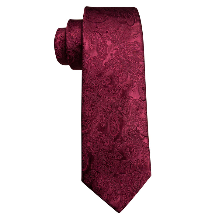 fashion paisley deep silk mens red power ties handkerchief cufflinks set