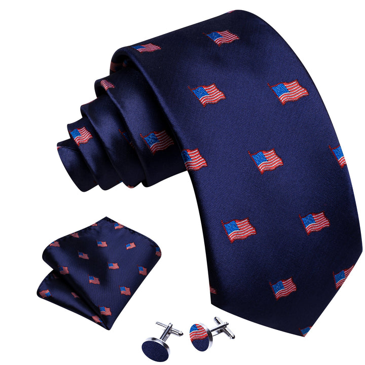 navy blue red white blue American Flag Independence Day silk mens tie