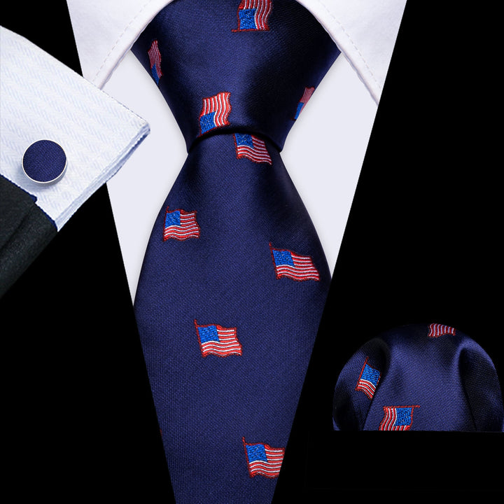 navy blue red white blue American Flag Independence Day silk mens tie