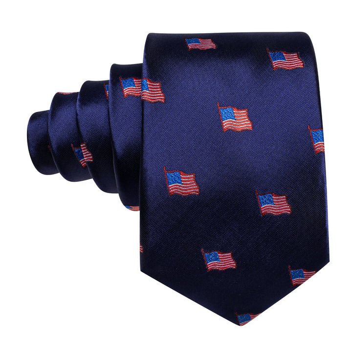 navy blue red white blue American Flag Independence Day silk mens tie