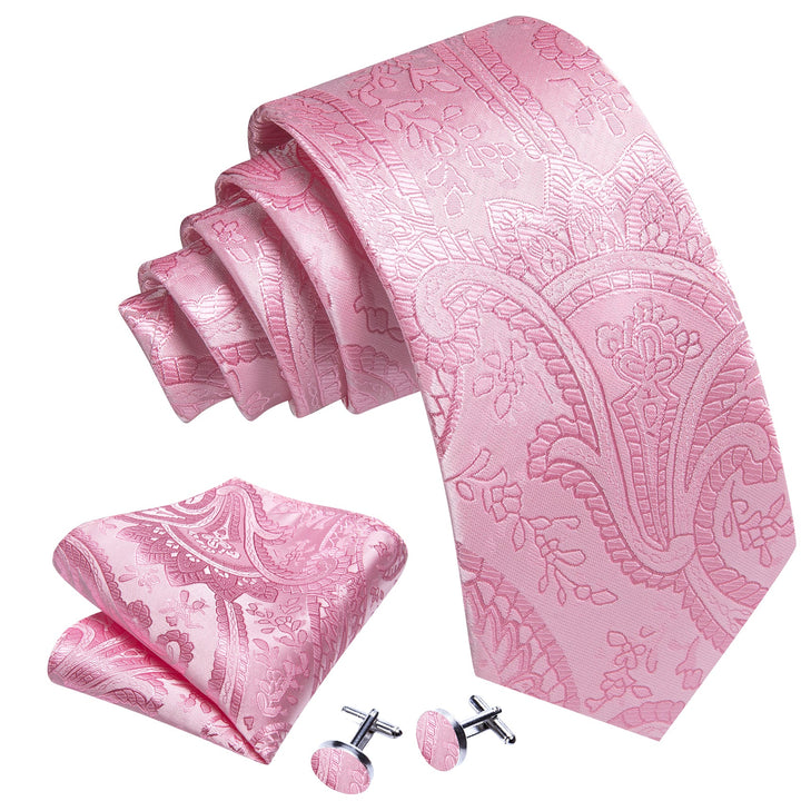 Baby Pink Floral Men's Necktie Pocket Square Cufflinks Set