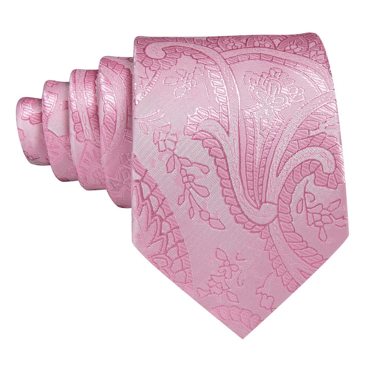 Baby Pink Floral Men's Necktie Pocket Square Cufflinks Set