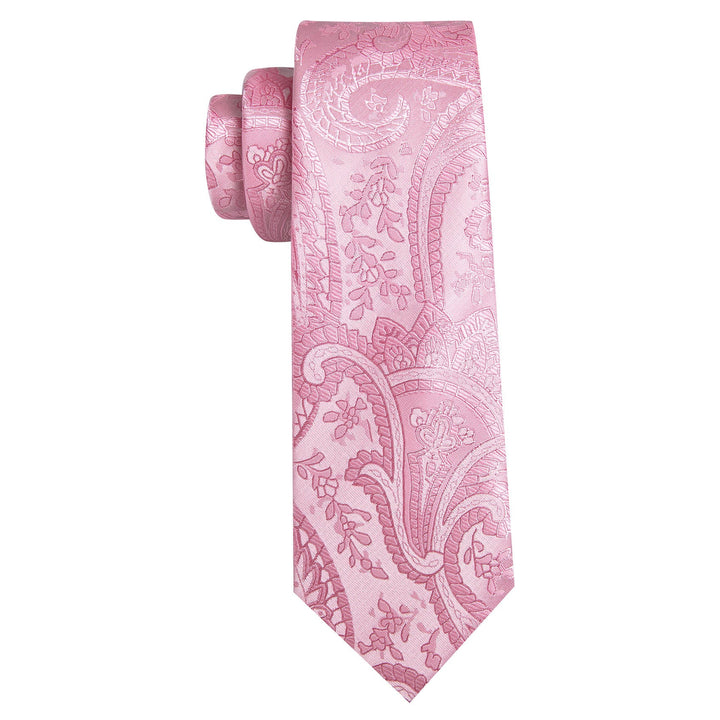 Baby Pink Floral Men's Necktie Pocket Square Cufflinks Set