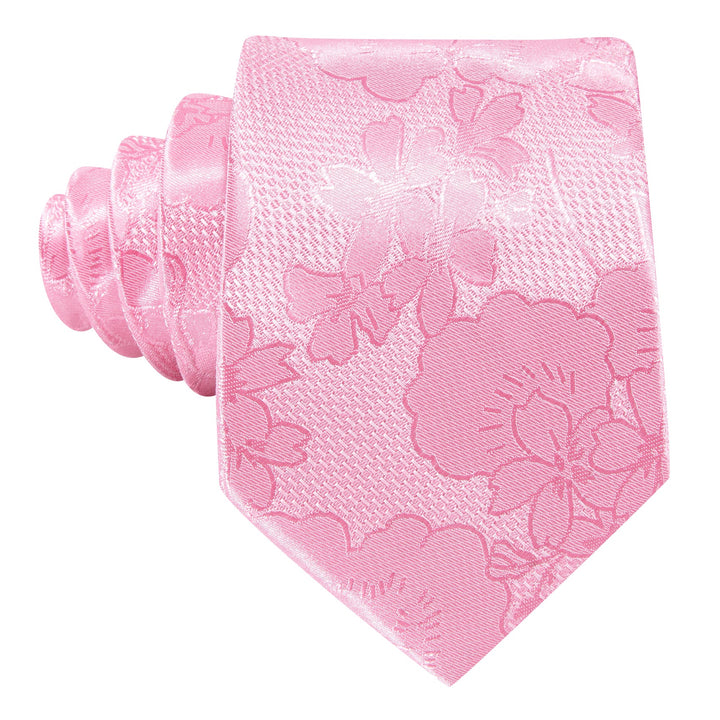 Light Pink Floral Men's Necktie Pocket Square Cufflinks Set