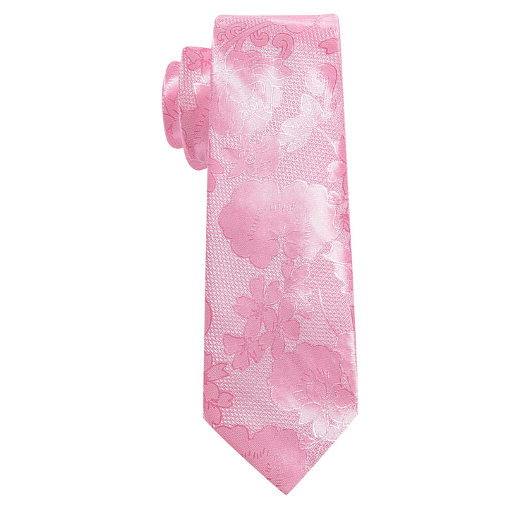 Light Pink Floral Men's Necktie Pocket Square Cufflinks Set