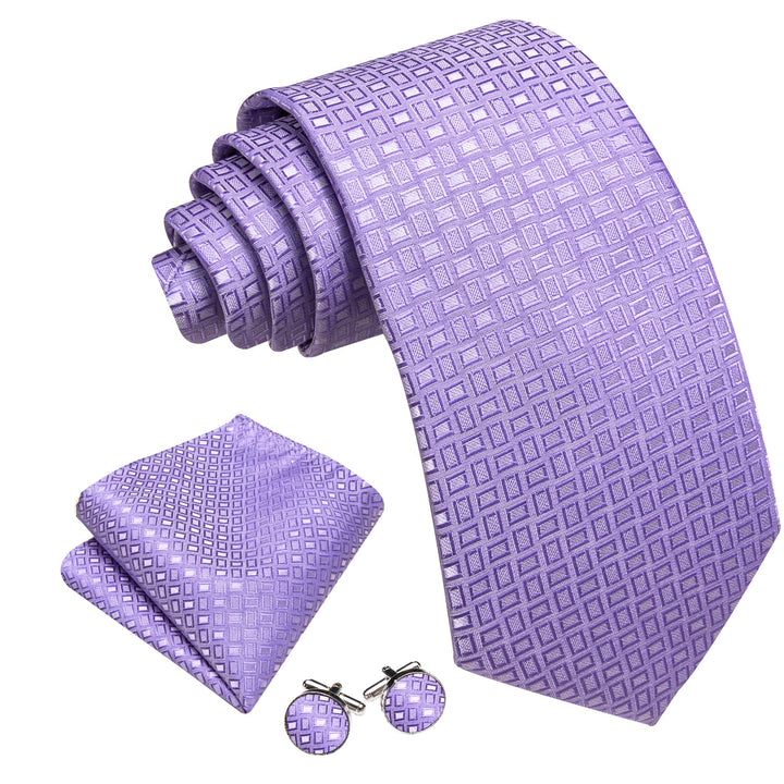 light purple plaid mens silk dress suit jacket tie pocket square cufflinks set