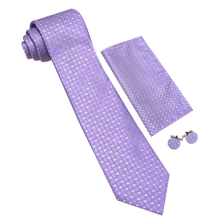 light purple plaid mens silk dress suit jacket tie pocket square cufflinks set