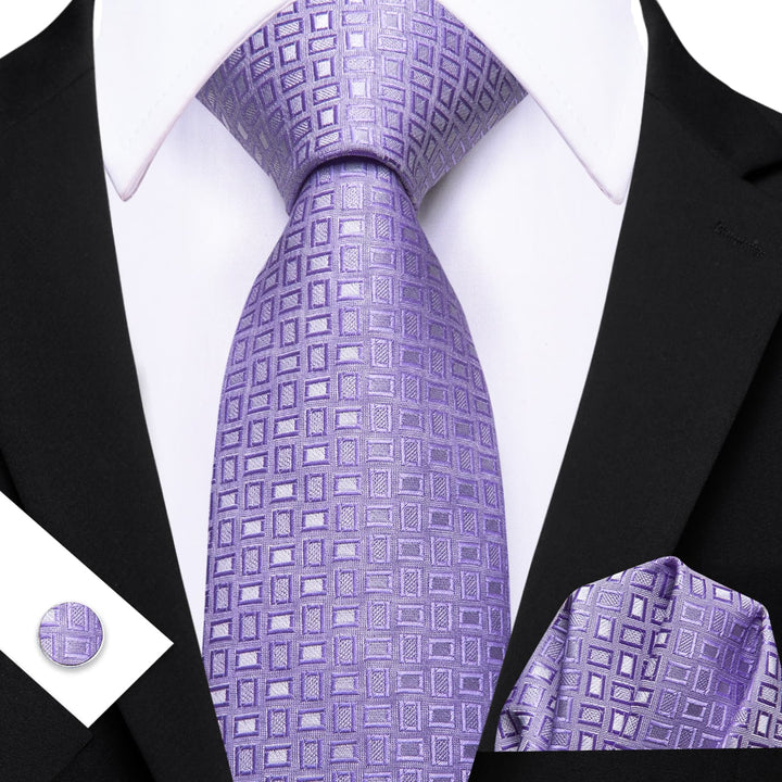 light purple plaid mens silk dress suit jacket tie pocket square cufflinks set