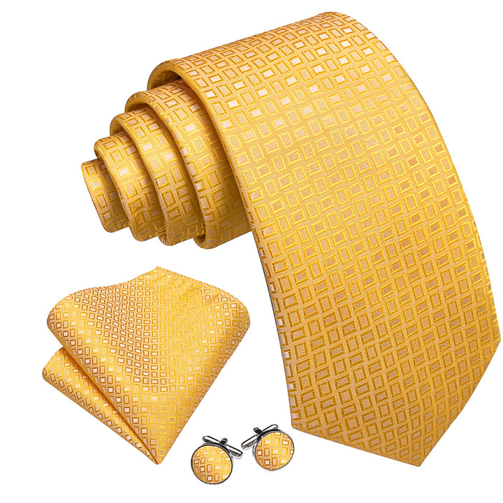 gold yellow plaid silk dress suit tie for mens