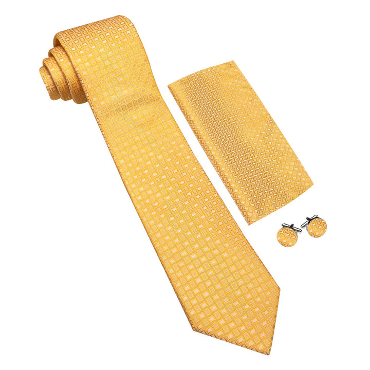 gold yellow plaid silk dress suit tie for mens