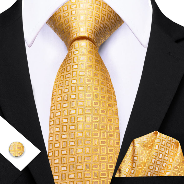 gold yellow plaid silk dress suit tie for mens