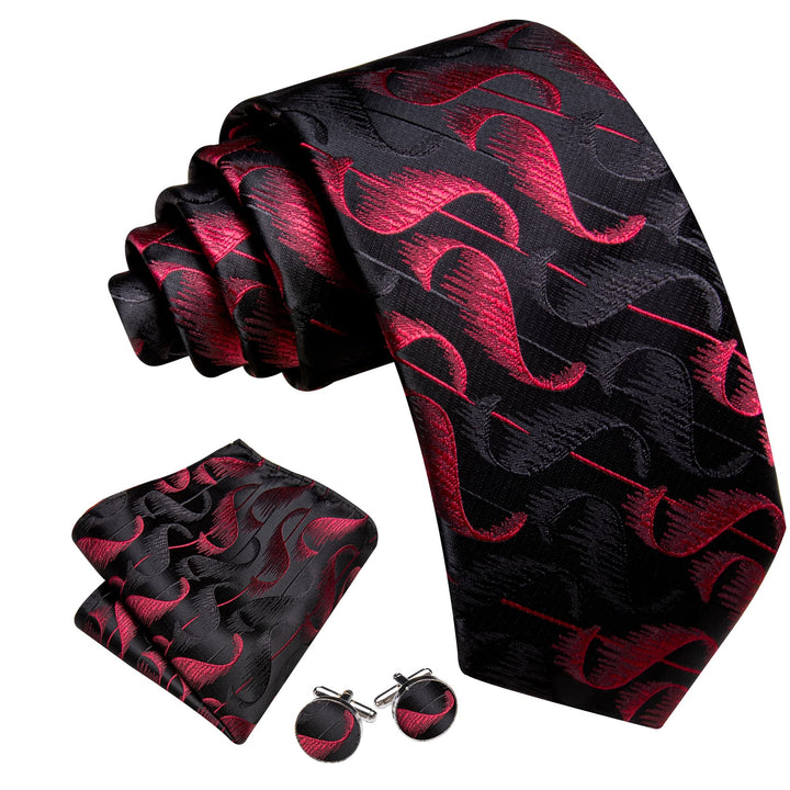 black red novelty mens silk tie handkerchief cufflinks set