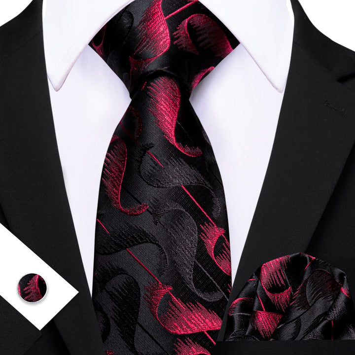 black red novelty mens silk tie handkerchief cufflinks set