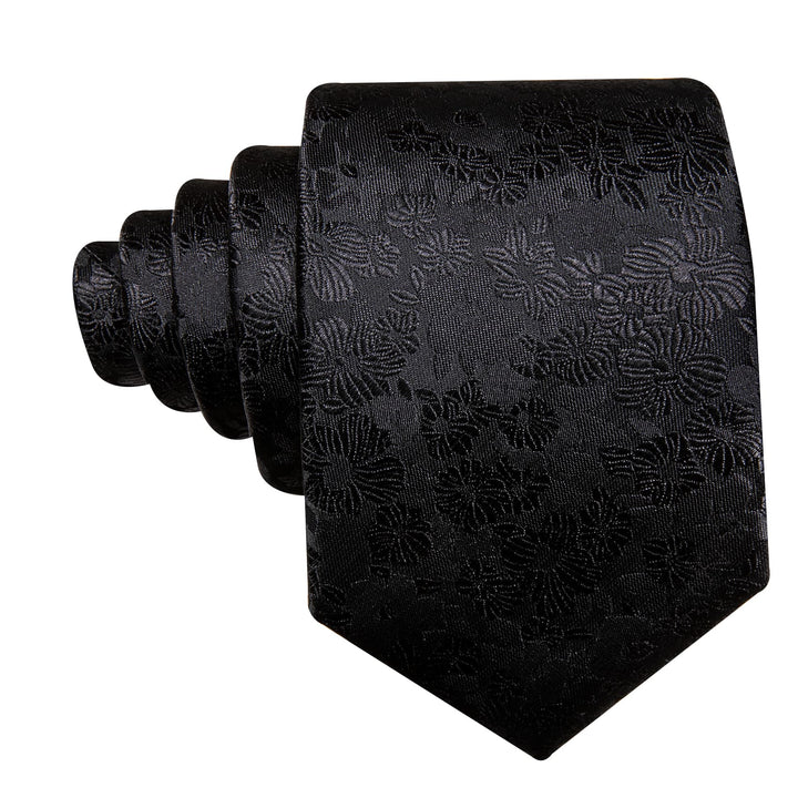  Coal Black Floral Mens Silk Tie Set for Mens Suit Top