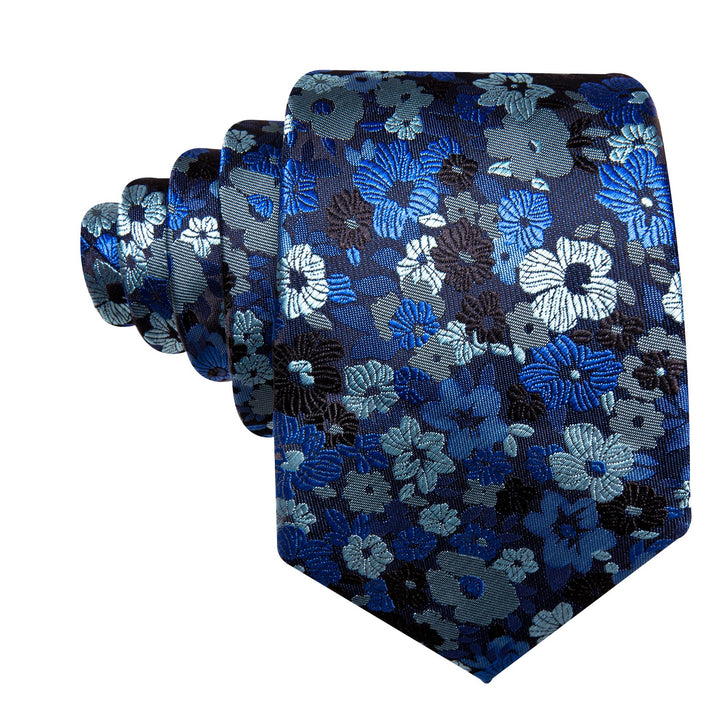 Sky Blue Floral Silk Mens Tie Set for Wedding Groom Tie