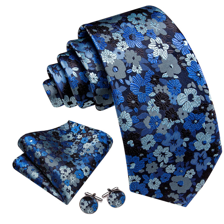 Sky Blue Floral Silk Mens Tie Set for Wedding Groom Tie