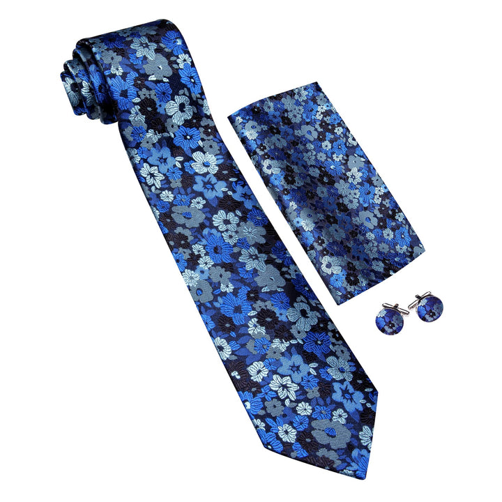 Sky Blue Floral Silk Mens Tie Set for Wedding Groom Tie