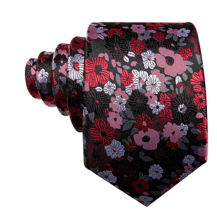 mens silk red pink white floral tie for wedding suit wear