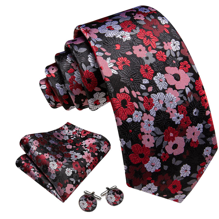 mens silk red pink white floral tie for wedding suit wear