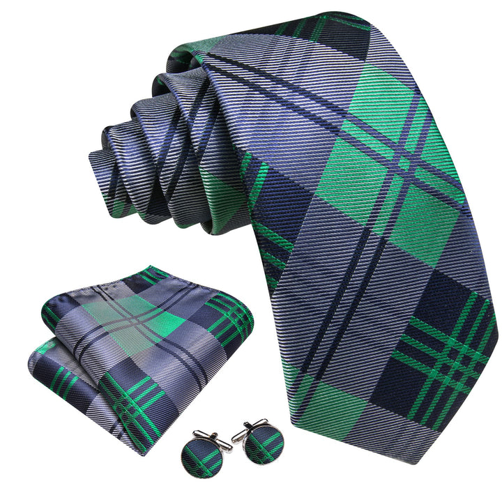 blue green plaid mens silk dress suit ties set