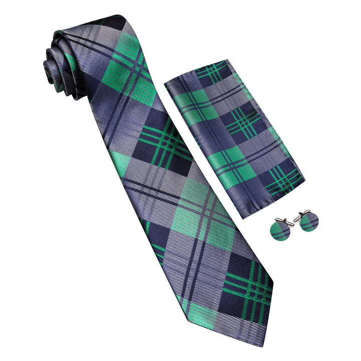 blue green plaid mens silk dress suit ties set