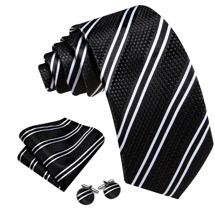 black white striped silk mens suit top ties pocket square cufflinks set