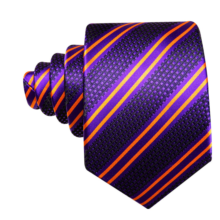  Silk Tie Purple Gold Striped Men's Tie Set for Suit Jacket