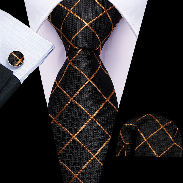 fashion business black gold striped silk mens ties set for wedding or business