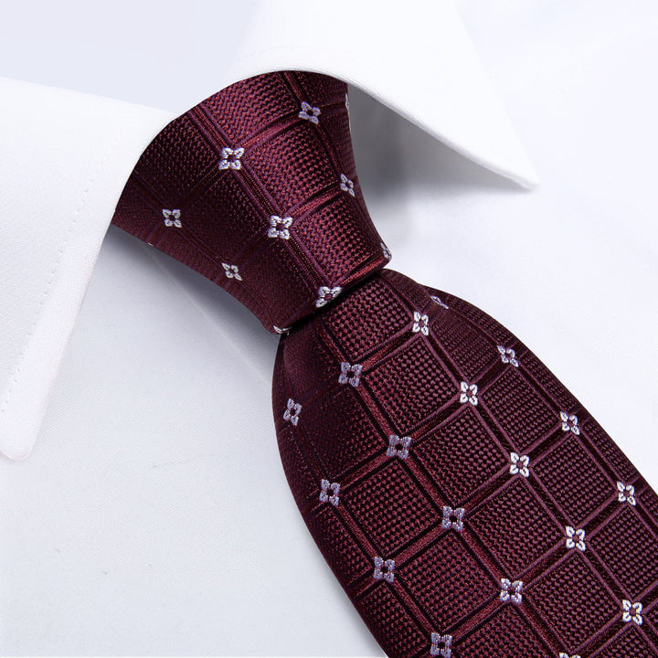 classic business silk mens deep red plaid ties pocket square cufflinks set