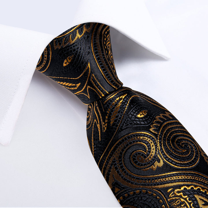 Balck Golden Paisley silk mens suit tie set