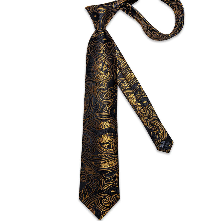 Balck Golden Paisley silk mens suit tie set