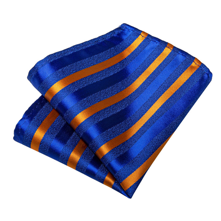 mens classic design striped orange blue ties handkerchief cufflinks set for dress suit top