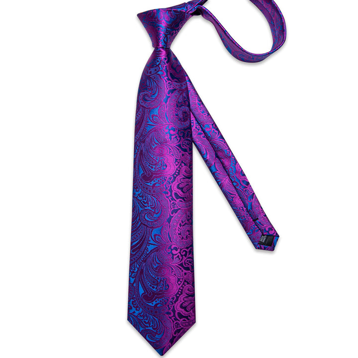 fashion floral purple mens silk tie pocket square cufflinks set for suit dress