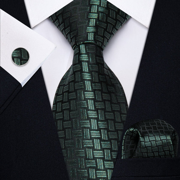 Ties2you Green Black Novelty Rectangle Men's Tie Hanky Cufflinks Set