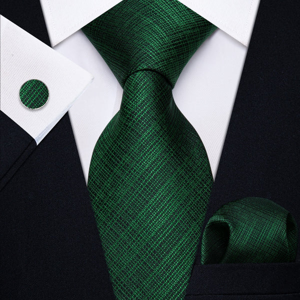 Ties2you Dark Green Black Striped Men's Necktie Pocket Square Cufflinks Set