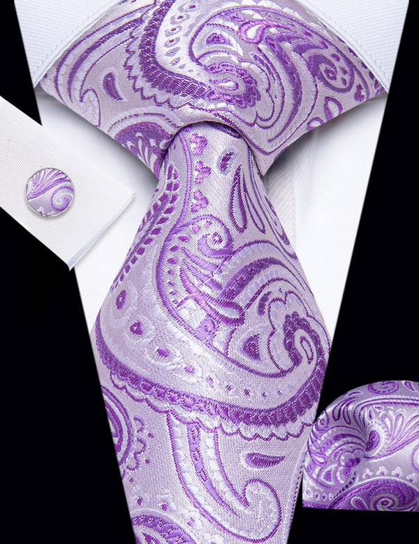 Ties2you Purple Tie Medium Orchid Jacquard Necktie Hanky Cufflinks Set