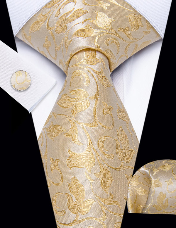 Ties2you Champagne Wedding Tie Floral Men Necktie Hanky Cufflinks Set