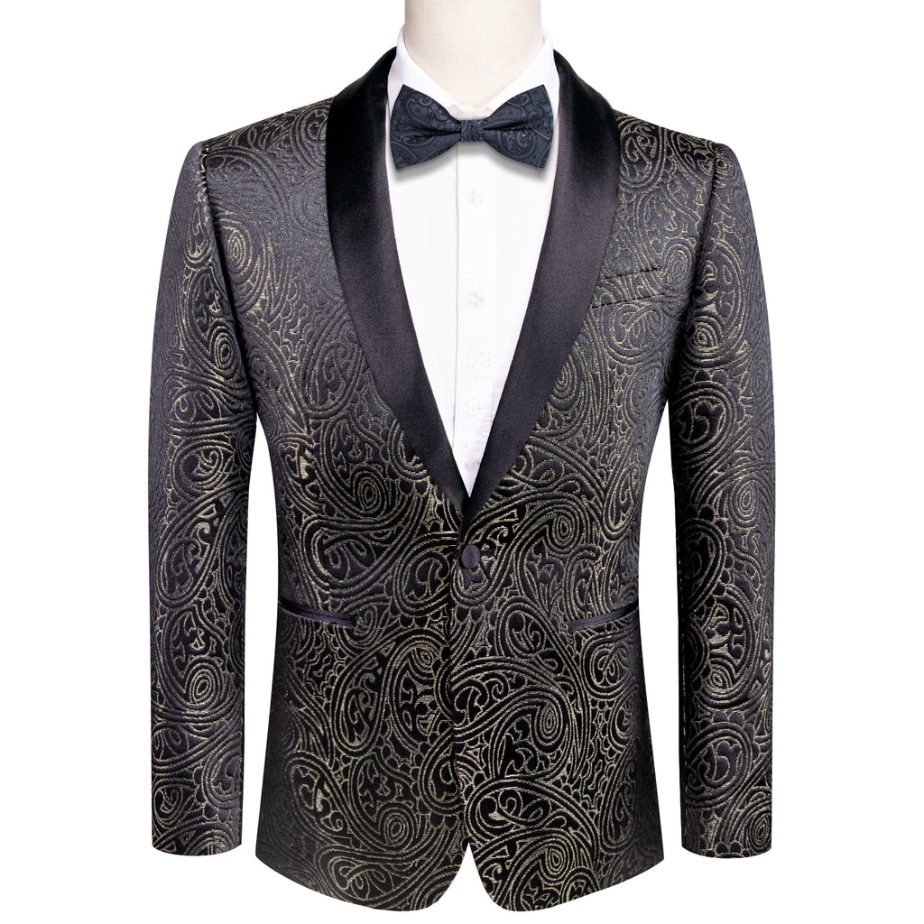 New Luxury Black Champagne Paisley Men's Suit Set – ties2you