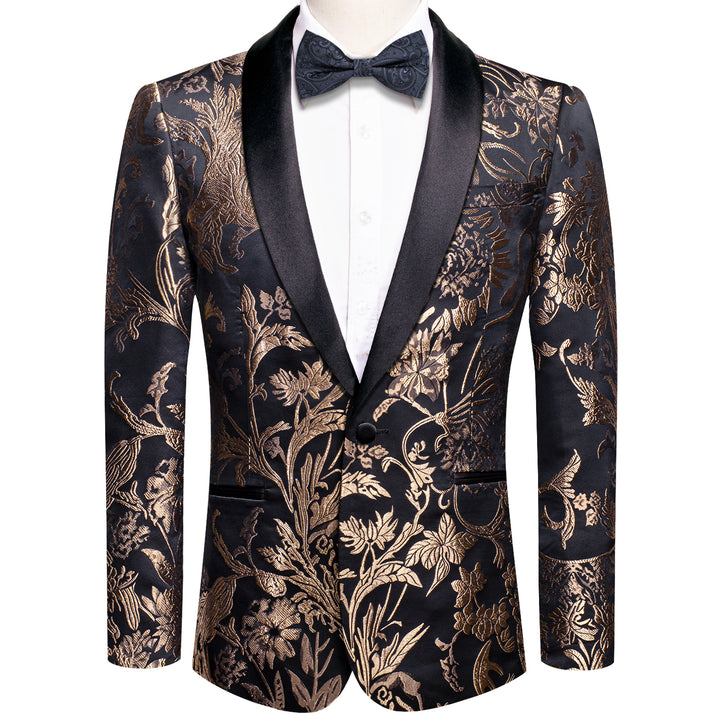 black brown floral mens Shawl Collar suit