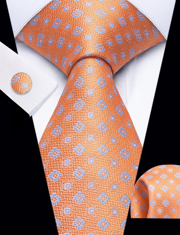 Ties2you Coral Tie Blue Floral Necktie Pocket Square Cufflinks Set