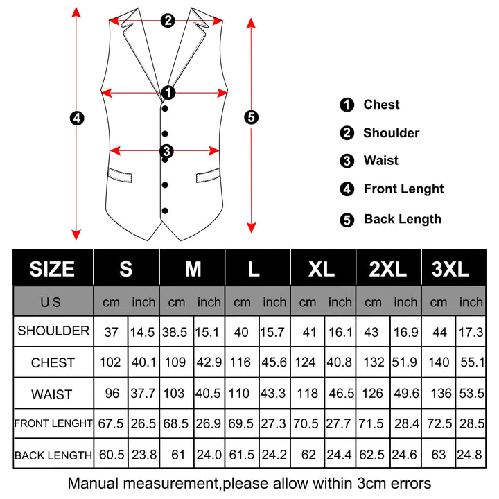 mens vest dress size chart