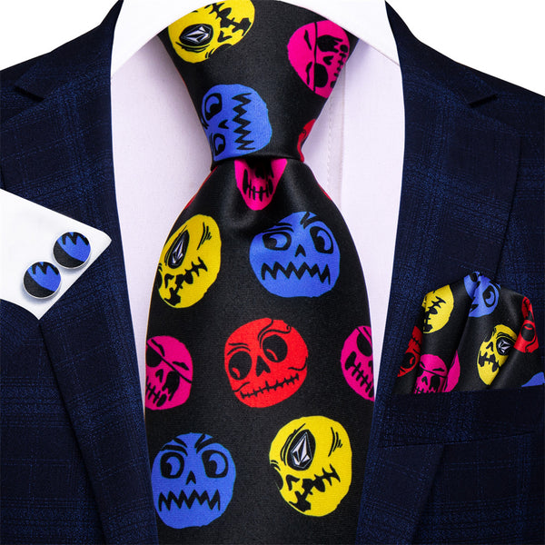 Halloween Necktie Skulls Novelty Men's Necktie Hanky Cufflinks Set