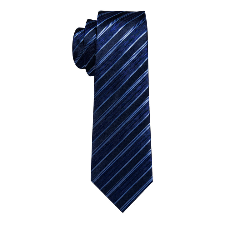 Deep Blue Striped Men's Tie Handkerchief Cufflinks Set – ties2you