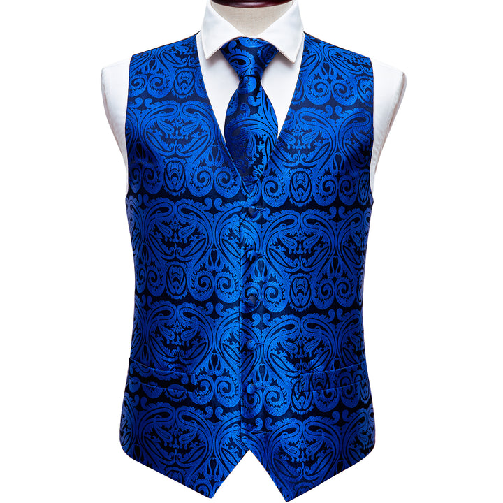 Sapphire Blue Paisley Silk Men's Vest Tie Hanky Cufflinks Set Waistcoa ...