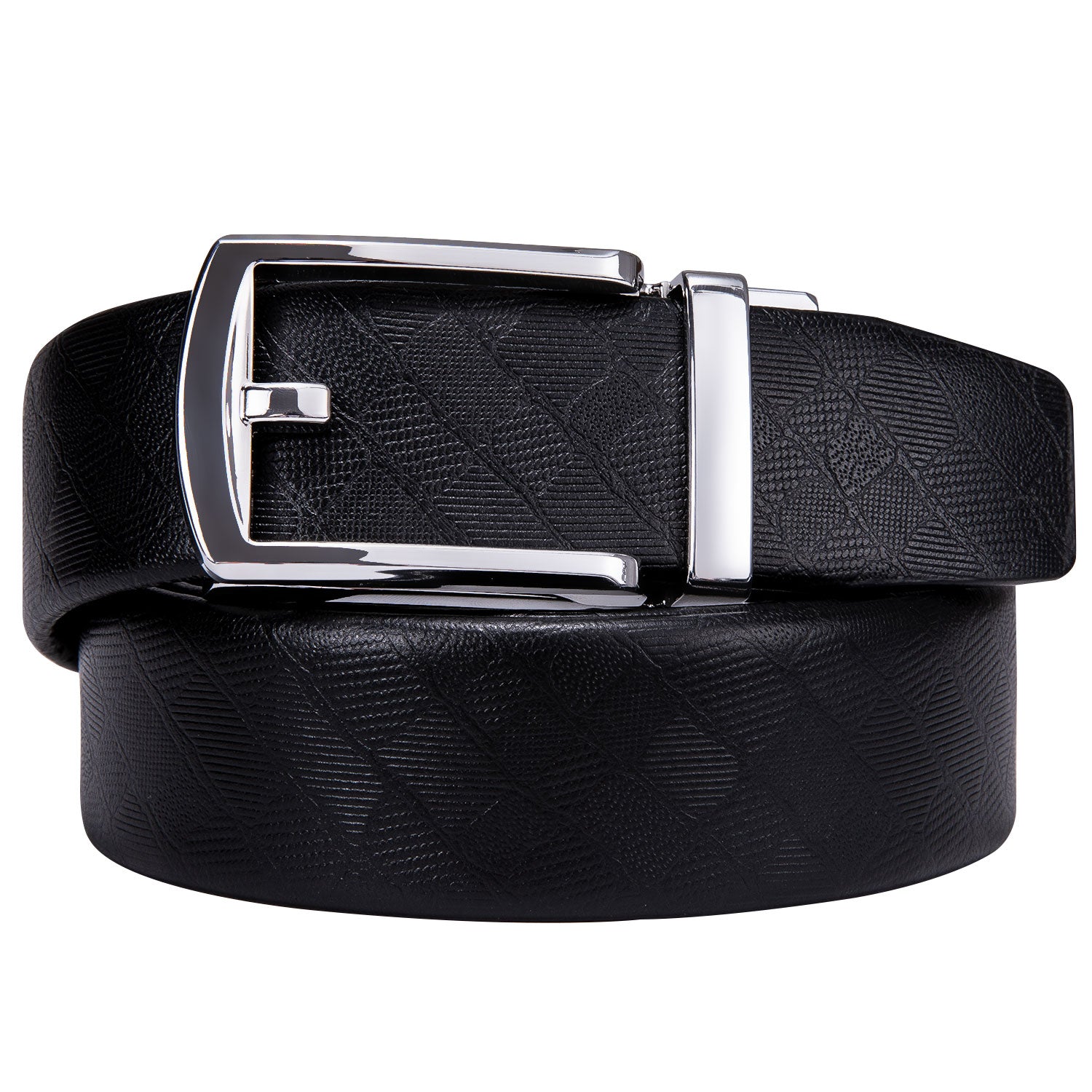 New Black Plaid Metal Buckle Genuine Leather Belt 43 inch to 63 inch, 160cm/63inch