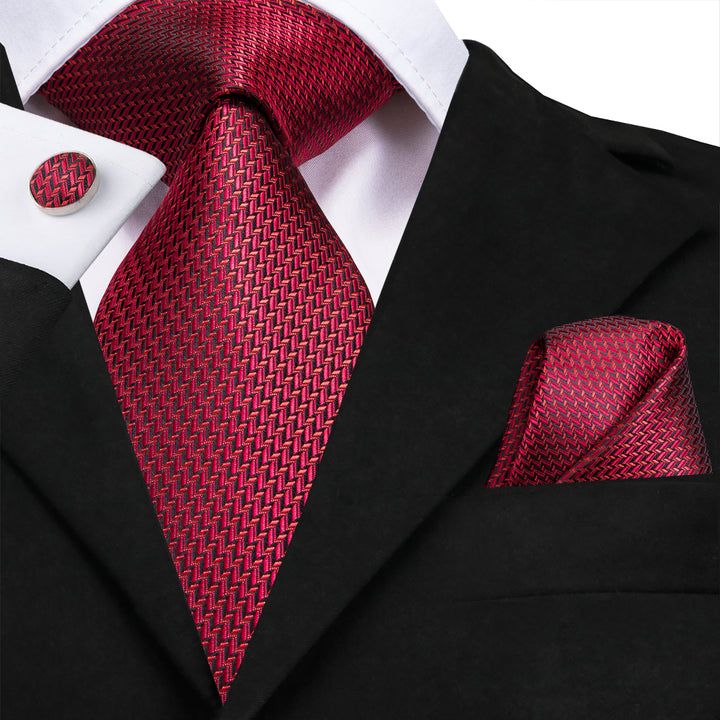 Red Black Weave Silk Men's Tie Handkerchief Cufflinks Set – ties2you